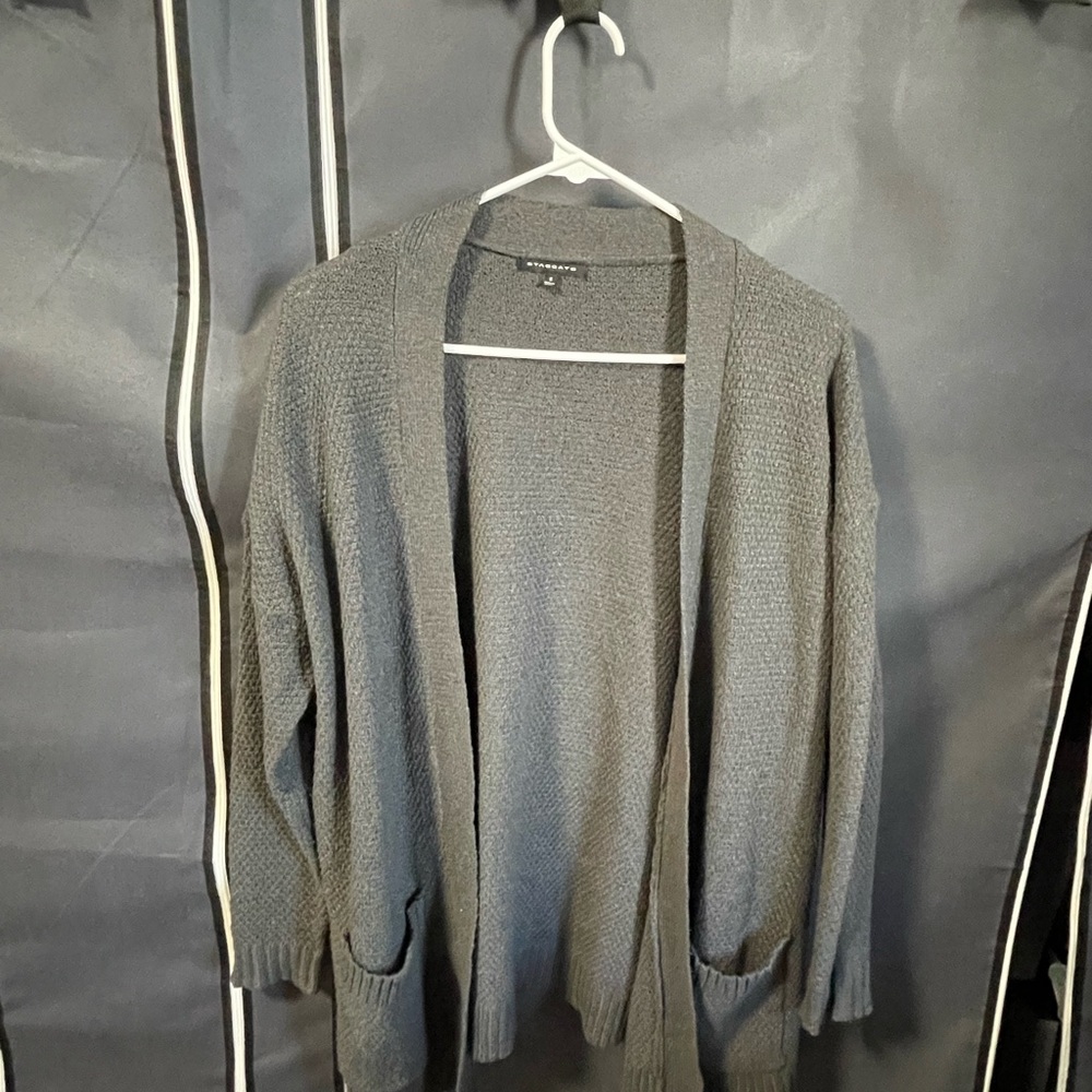 Gray Open-Front Cardigan Sweater